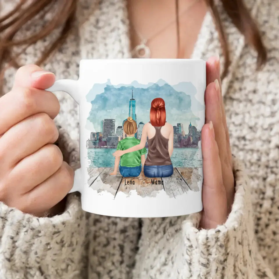 Personalisierte Tasse mit Mutter und Kind (1 Kind + 1 Mutter)