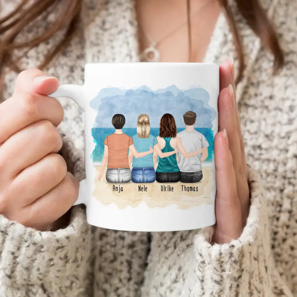 Personalisierte Tasse mit Mutter/Tochter/Sohn (2 Töchter + 1 Sohn)