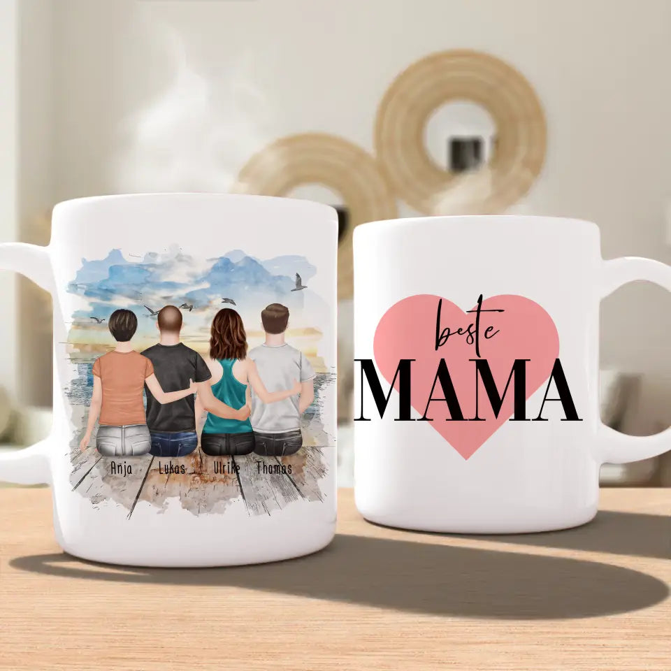 Personalisierte Tasse mit Mutter/Tochter/Sohn (1 Tochter + 2 Söhne)