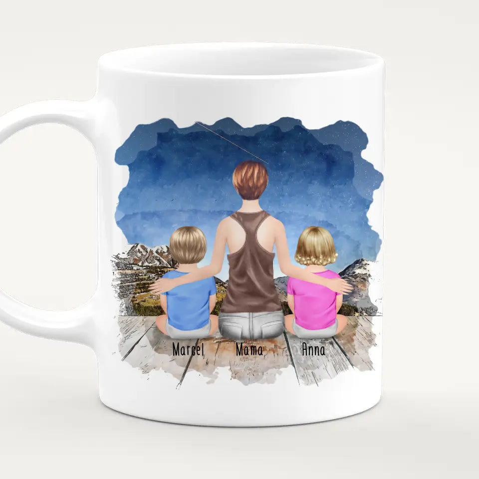 Personalisierte Tasse mit Mutter und Babys (2 Babys + 1 Mutter)