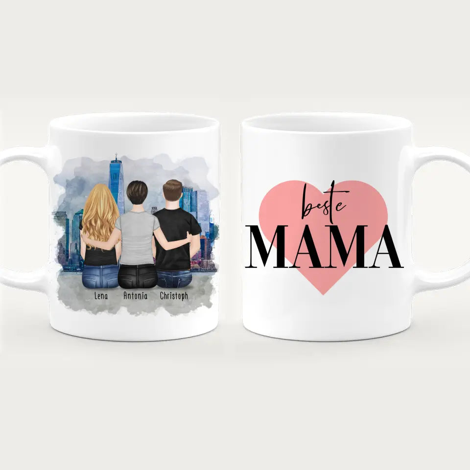 Personalisierte Tasse mit Mutter/Tochter/Sohn (1 Tochter + 1 Sohn)