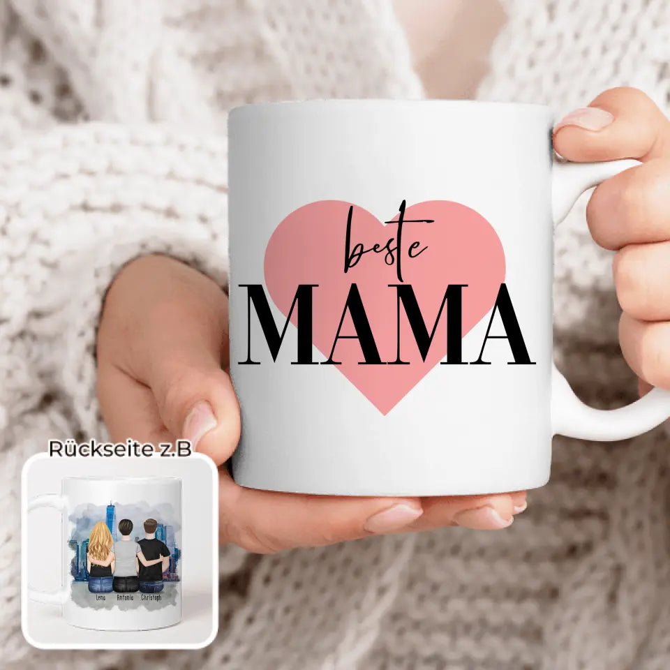 Personalisierte Tasse mit Mutter/Tochter/Sohn (1 Tochter + 1 Sohn)