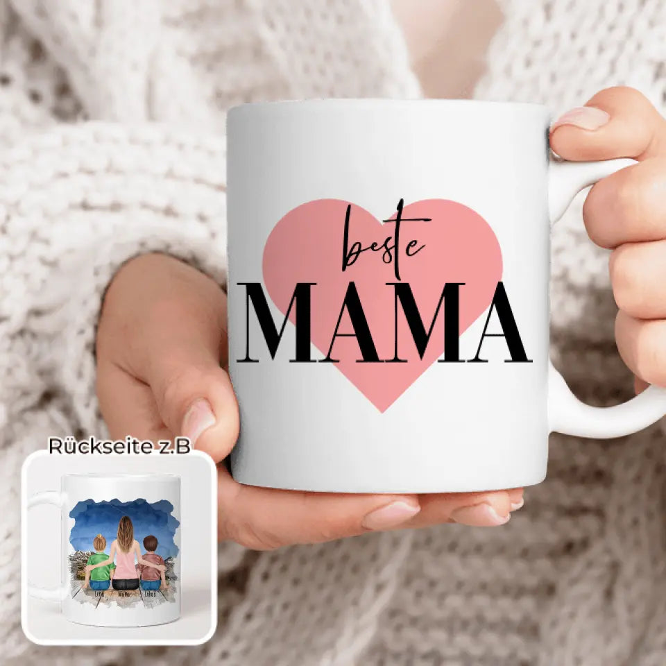 Personalisierte Tasse mit Mutter und Kindern (2 Kinder + 1 Mutter)