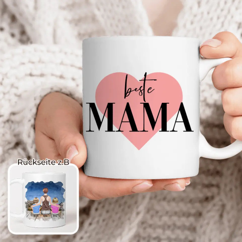 Personalisierte Tasse mit Mutter und Babys (2 Babys + 1 Mutter)