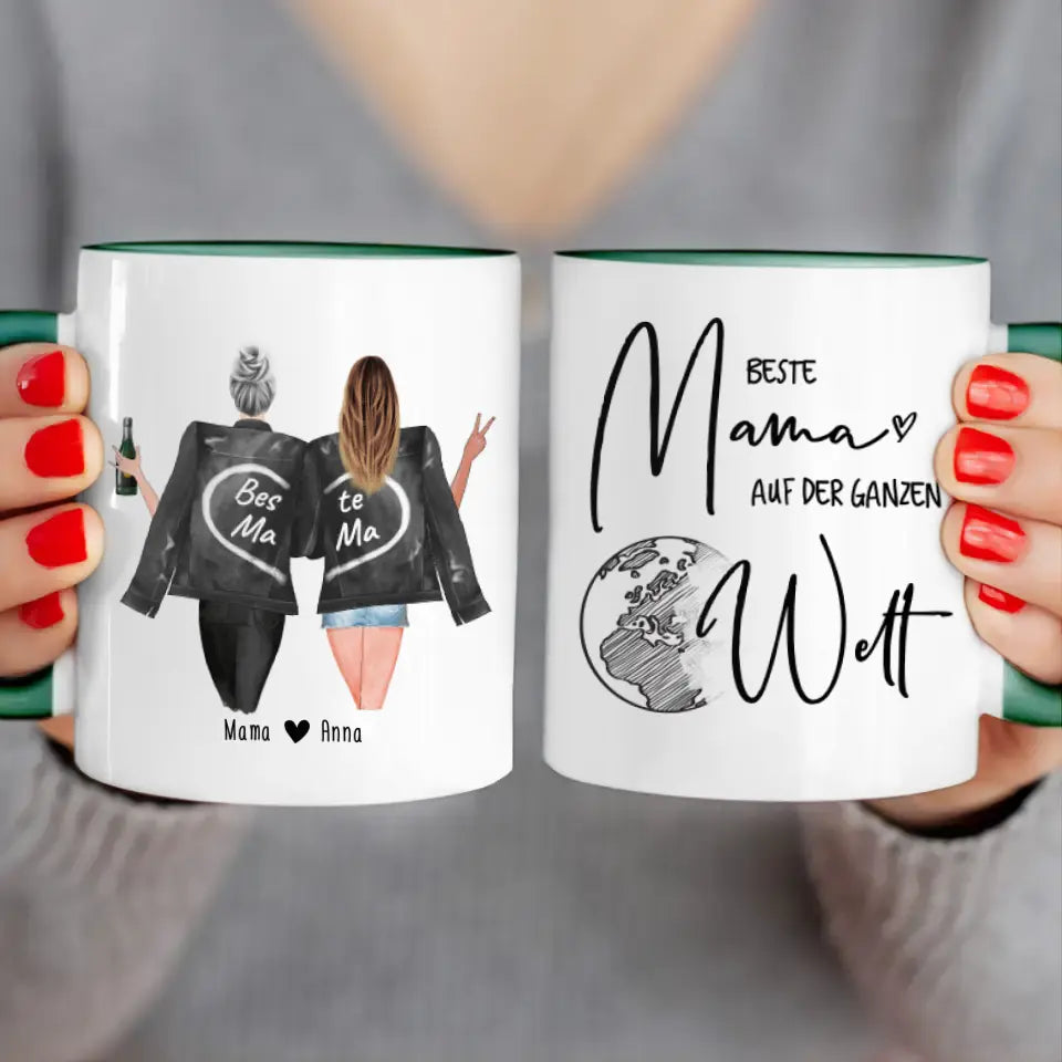 Personalisierte Tasse - Mutter + Tochter mit Jacken