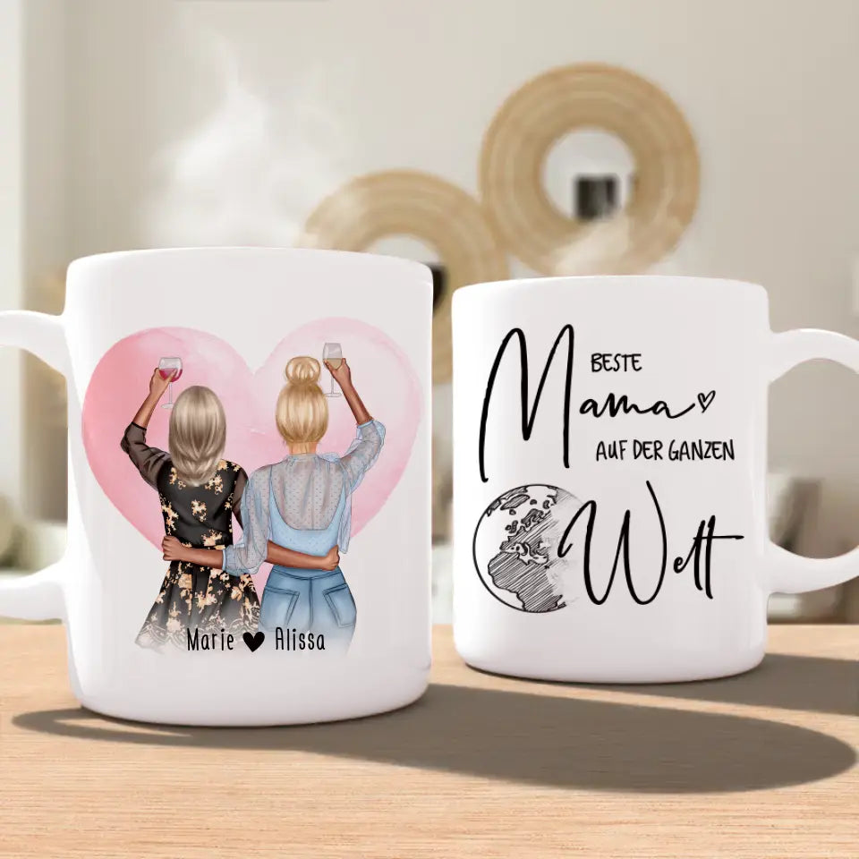 Personalisierte Tasse - Mutter + Tochter mit Drinks