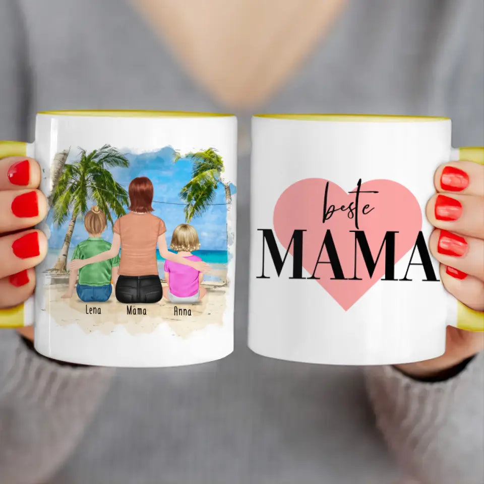 Personalisierte Tasse mit Mutter, Baby und Kind (1 Baby + 1 Kind + 1 Mutter)