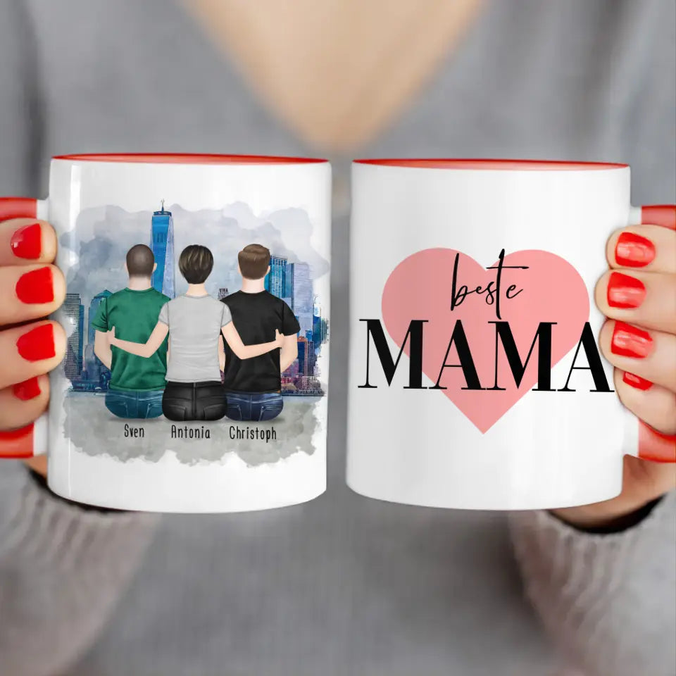 Personalisierte Tasse mit Mutter/Sohn (2 Söhne)