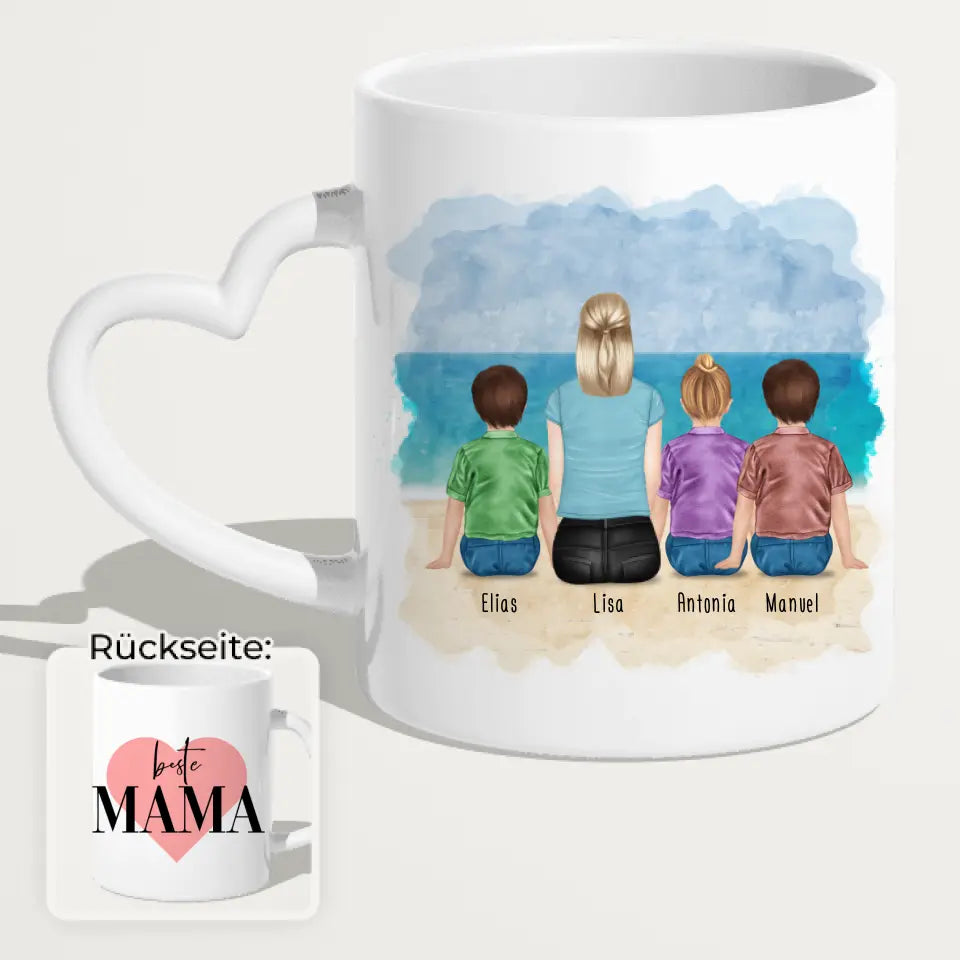 Personalisierte Tasse mit Mutter + 3 Kinder