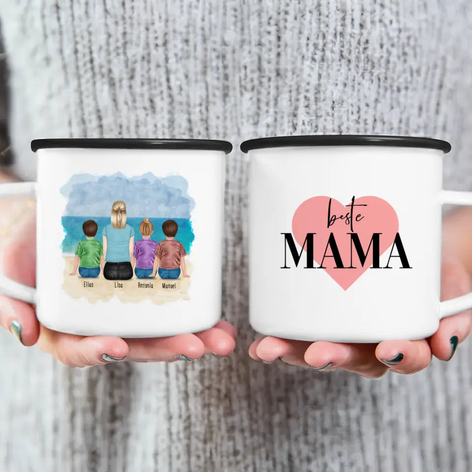 Personalisierte Tasse mit Mutter + 3 Kinder