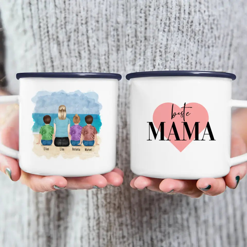 Personalisierte Tasse mit Mutter + 3 Kinder