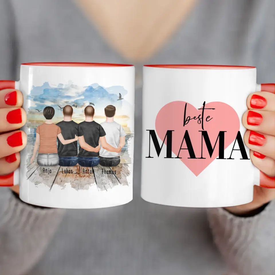 Personalisierte Tasse mit Mutter/Sohn (3 Söhne)