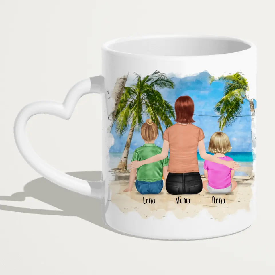 Personalisierte Tasse mit Mutter, Baby und Kind (1 Baby + 1 Kind + 1 Mutter)