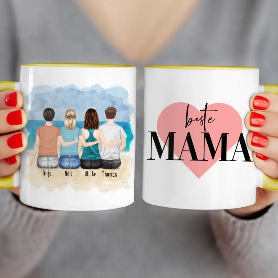 Personalisierte Tasse mit Mutter/Tochter/Sohn (2 Töchter + 1 Sohn)