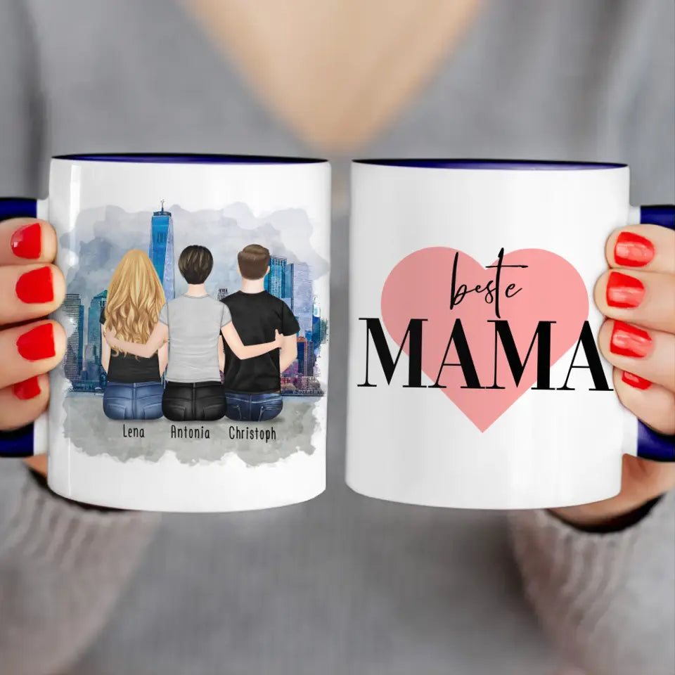 Personalisierte Tasse mit Mutter/Tochter/Sohn (1 Tochter + 1 Sohn)