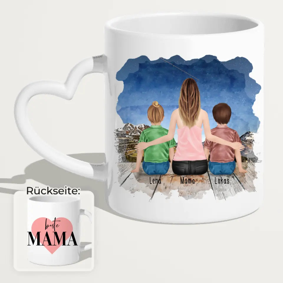 Personalisierte Tasse mit Mutter und Kindern (2 Kinder + 1 Mutter)