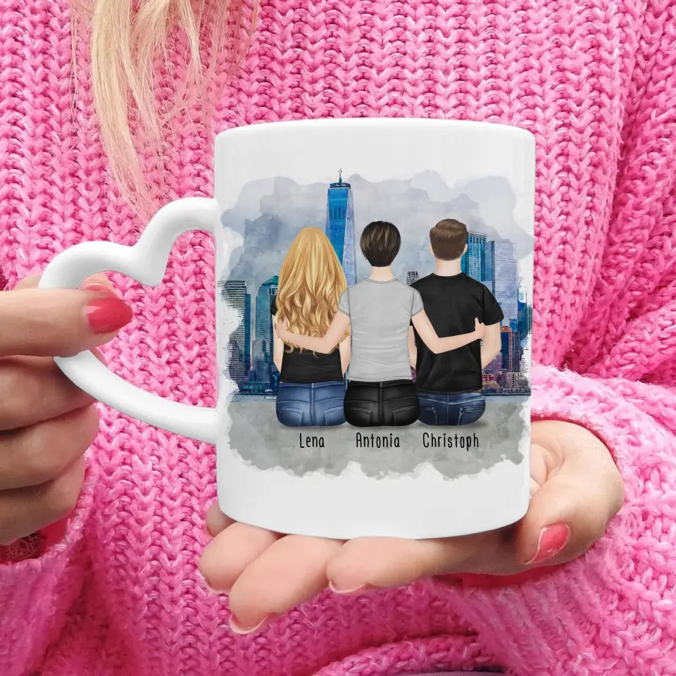 Personalisierte Tasse mit Mutter/Tochter/Sohn (1 Tochter + 1 Sohn)