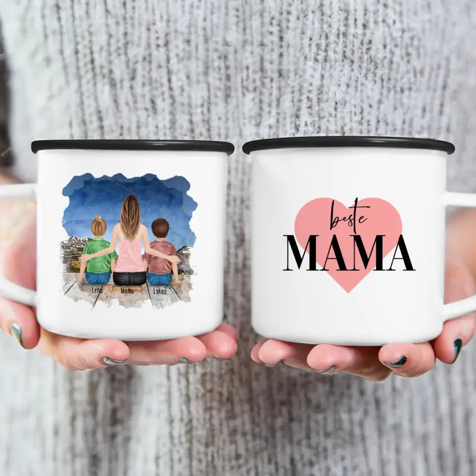 Personalisierte Tasse mit Mutter und Kindern (2 Kinder + 1 Mutter)