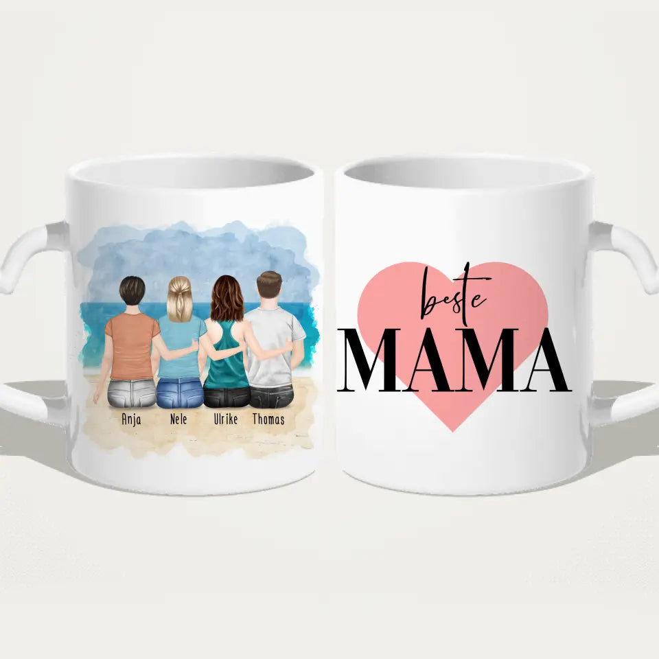 Personalisierte Tasse mit Mutter/Tochter/Sohn (2 Töchter + 1 Sohn)