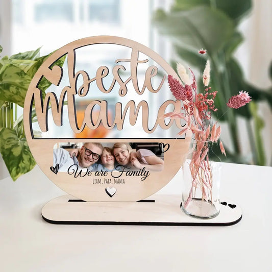 Personalisierter "Beste Mama"-Holzaufsteller - We are Family mit Bild