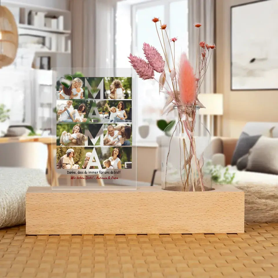 Personalisierter Trockenblumenständer - MAMA Schriftzug und Collage mit 8 Bildern