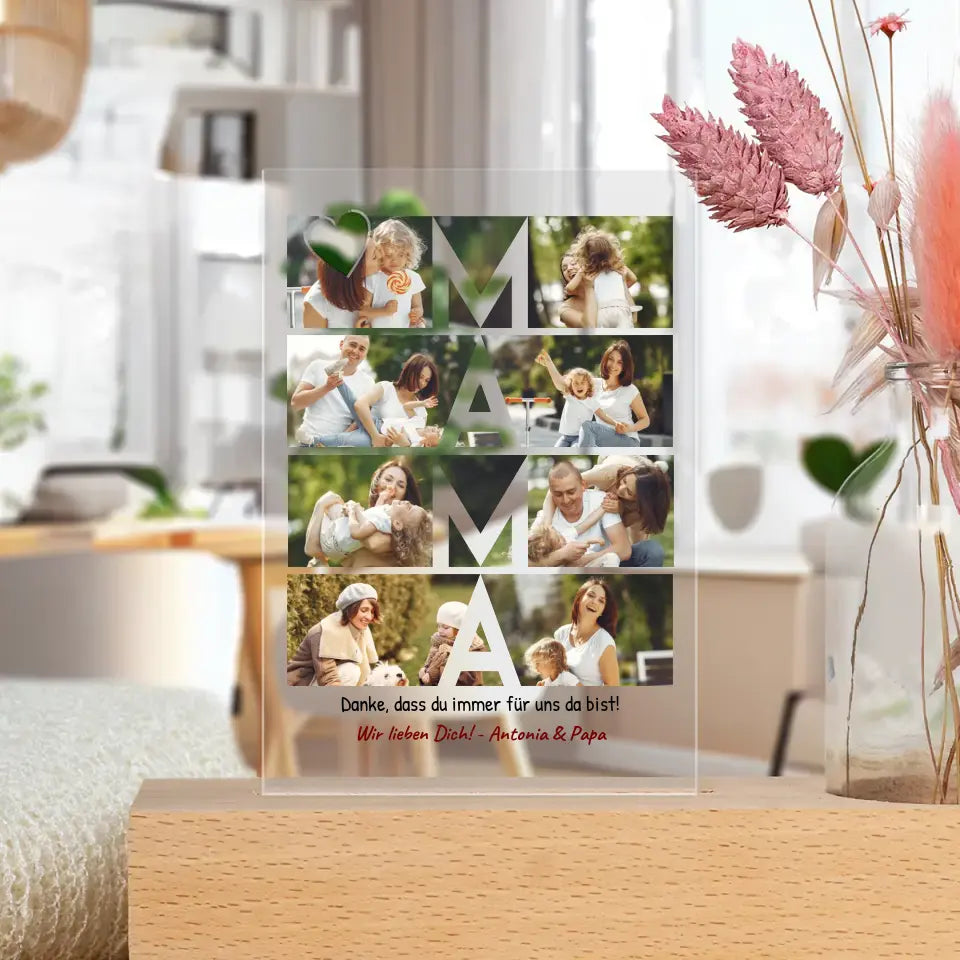 Personalisierter Trockenblumenständer - MAMA Schriftzug und Collage mit 8 Bildern