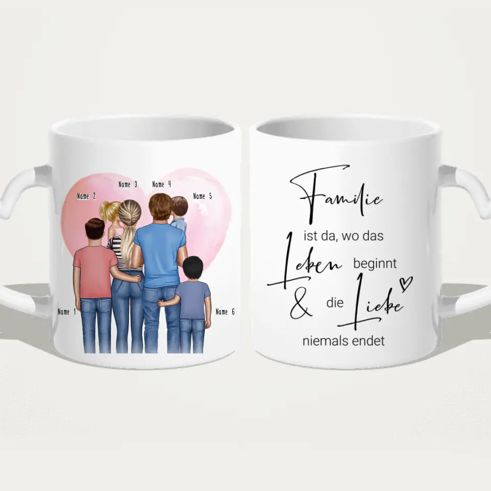 Personalisierte Tasse - Familie mit 1-4 Kindern