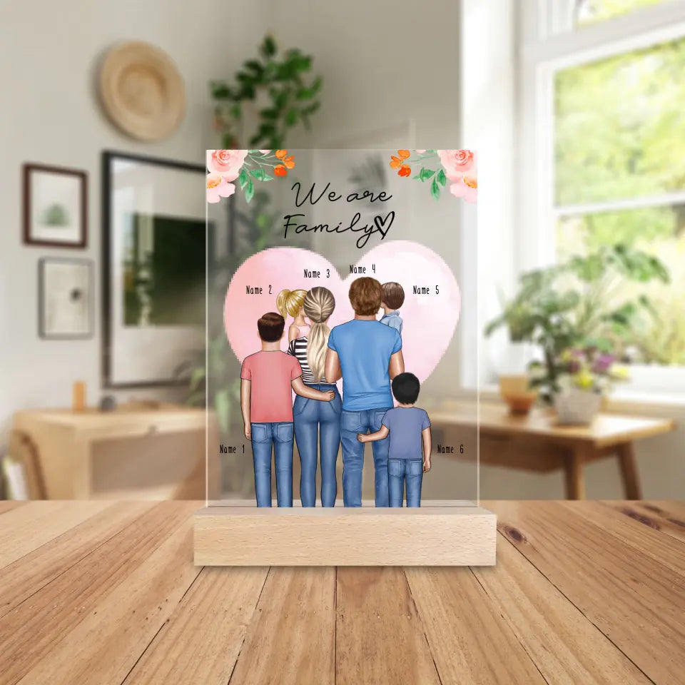 Personalisierte Acrylglasplatte - Familie + 1-4 Kinder