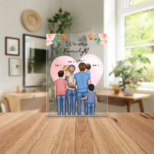Personalisierte Acrylglasplatte - Familie + 1-4 Kinder