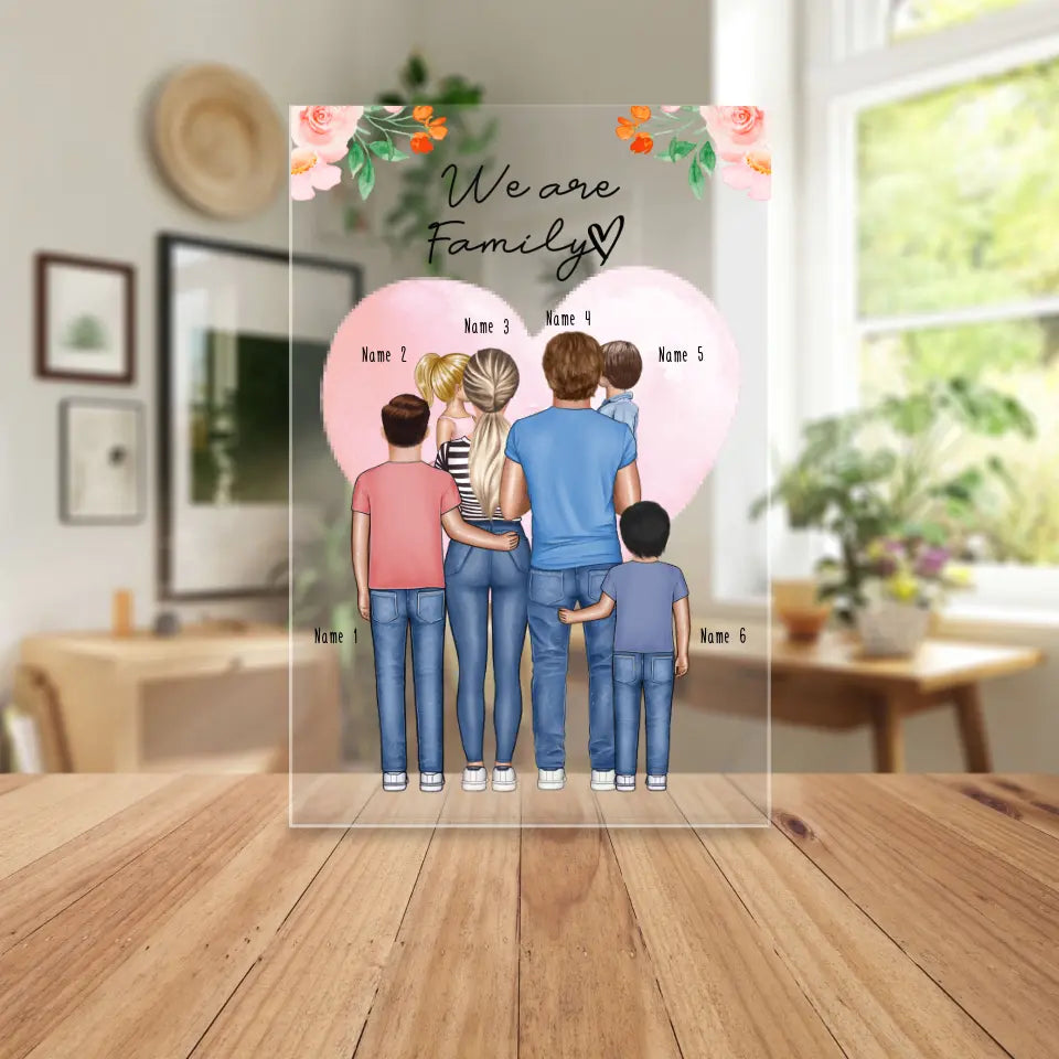 Personalisierte Acrylglasplatte - Familie + 1-4 Kinder