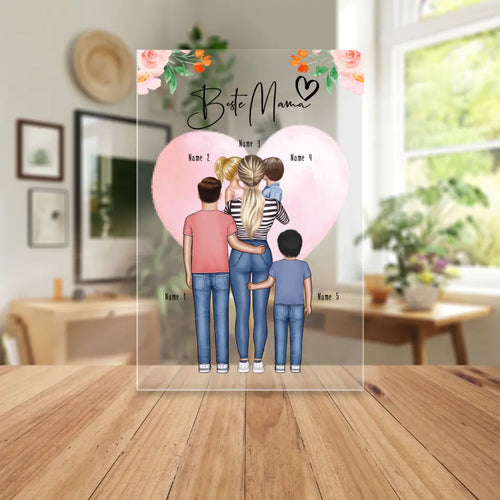 Personalisierte Acrylglasplatte - Mama/Mutter + 1-4 Kinder