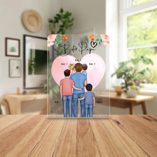 Personalisierte Acrylglasplatte - Papa/Vater + 1-4 Kinder