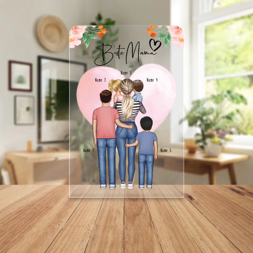 Personalisierte Acrylglasplatte - Mama/Mutter + 1-4 Kinder