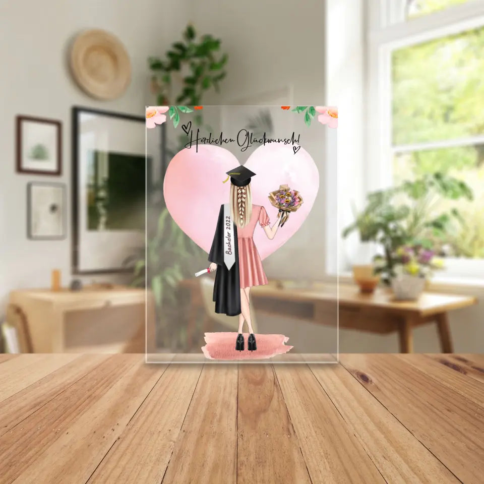 Personalisierte Acrylglasplatte - Bachelor/Master/Abi/Schulabschluss Geschenk (1 Frau)