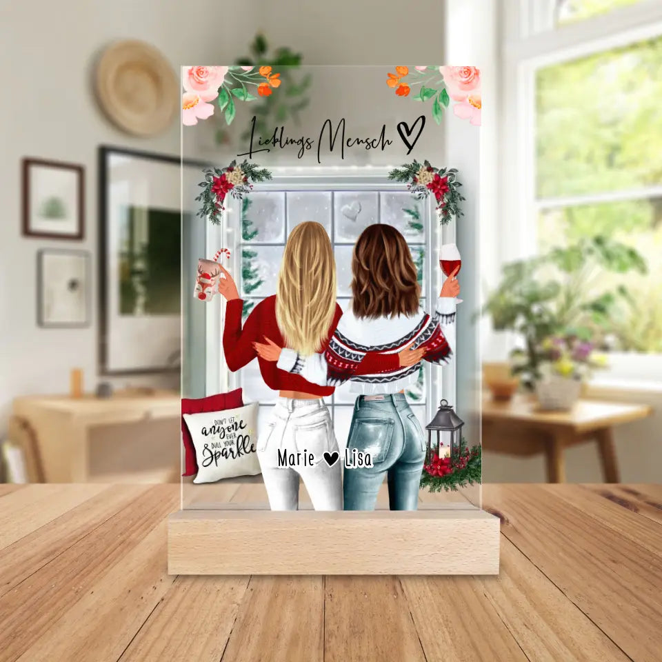 Personalisierte Acrylglasplatte -  Beste Freundin (2 Freundinnen) - Weihnachts-Acrylglasplatte