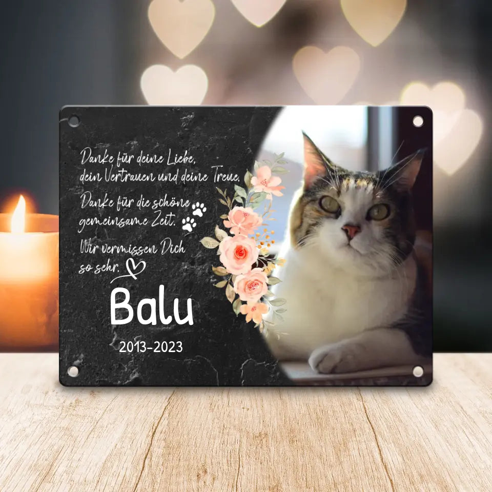 Personalisiertes Trauerschild mit Trauerspruch für Katze - Danke für deine Liebe