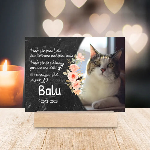 Personalisiertes Trauerschild mit Trauerspruch für Katze - Danke für deine Liebe