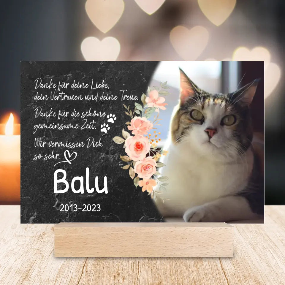 Personalisiertes Trauerschild mit Trauerspruch für Katze - Danke für deine Liebe