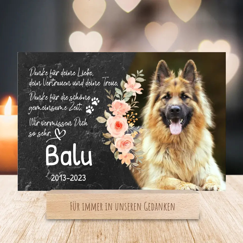 Personalisiertes Trauerschild mit Trauerspruch für Hund - Danke für deine Liebe