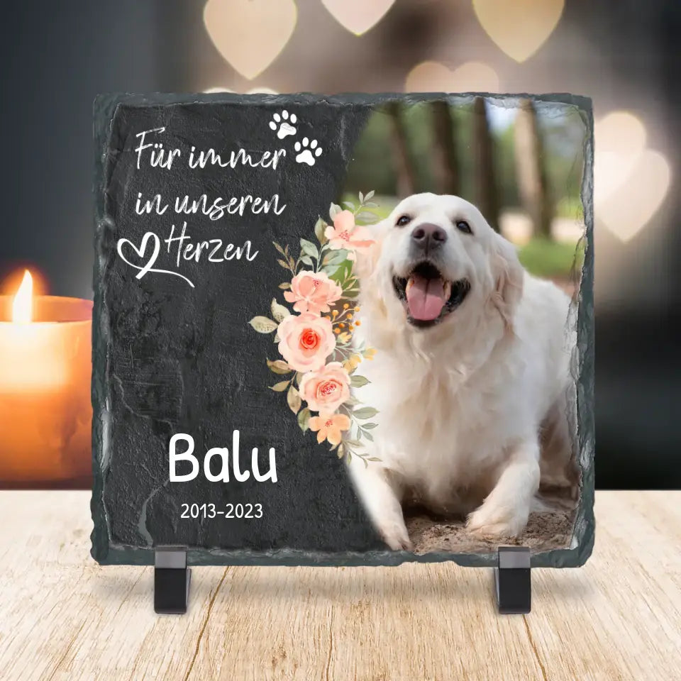 Personalisiertes Trauerschild mit Trauerspruch für Hund - Für immer in meinem/unseren Herzen