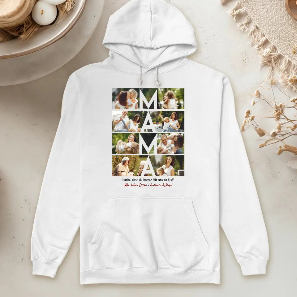 Personalisierter Hoodie - MAMA Schriftzug und Collage mit 8 Bildern