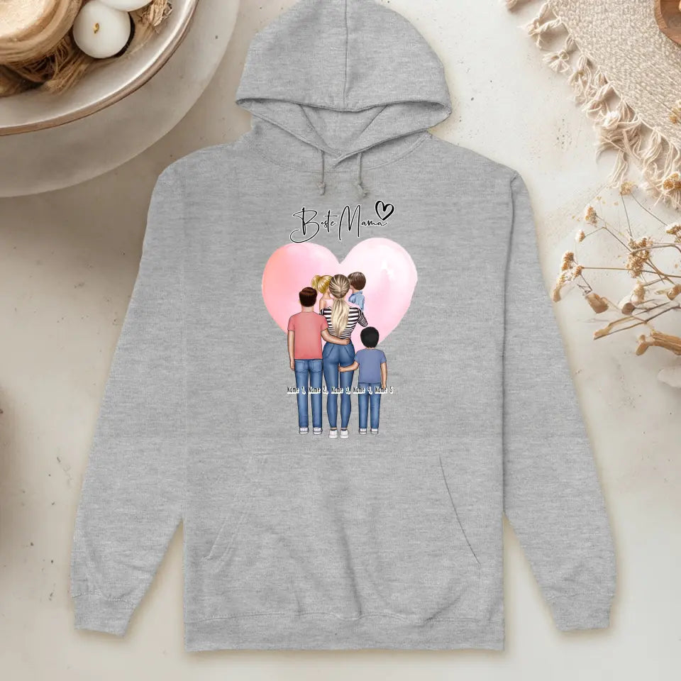 Personalisierter Hoodie - Mama/Mutter + 1-4 Kinder