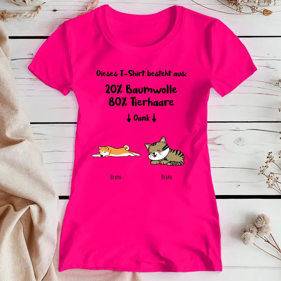 Personalisiertes T-Shirt - 20% Baumwolle - 80% Tierhaare mit 1-6 Hunden/Katzen - Lazy Pets