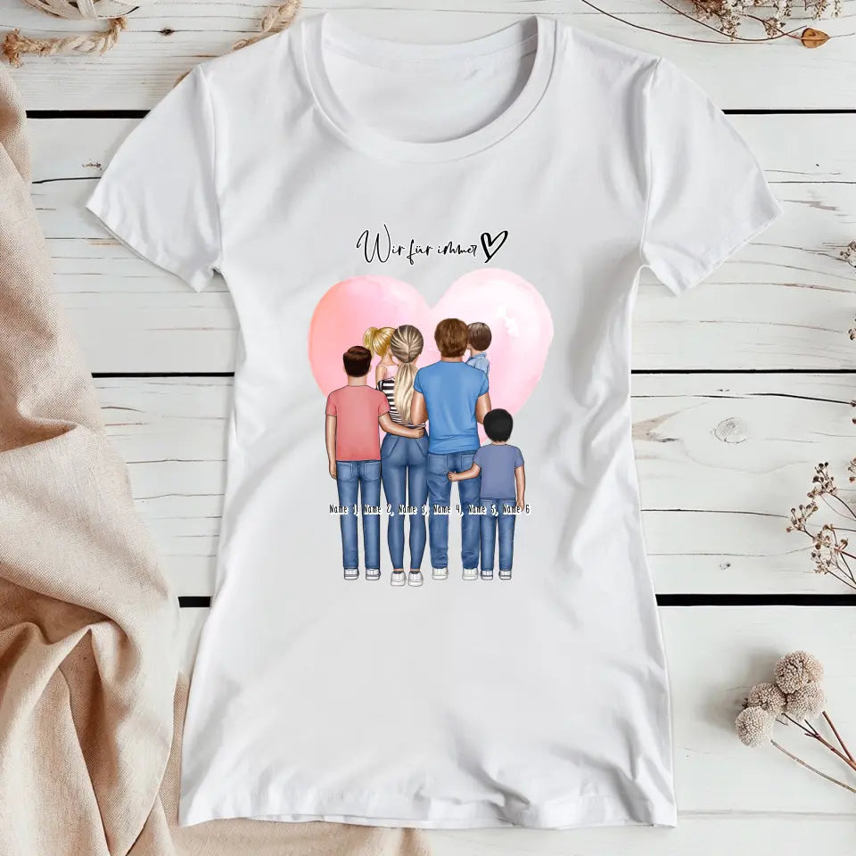 Personalisiertes T-Shirt - Familie + 1-4 Kinder