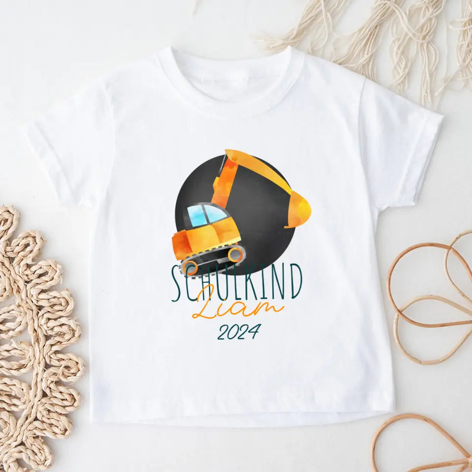 Personalisiertes Kinder T-Shirt - Schulkind mit Name, Jahr & Bagger