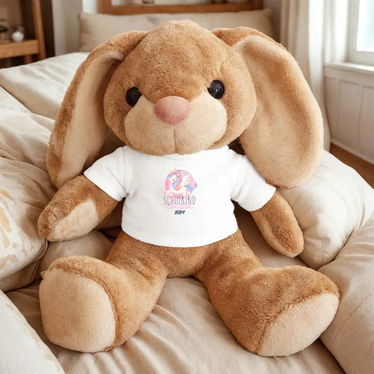 Personalisierter Kuscheltier Hase - Schulkind mit Name, Jahr & Einhorn