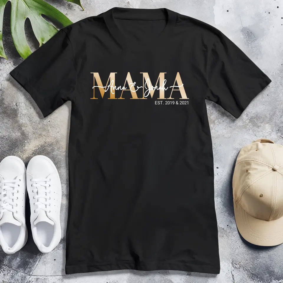 Personalisiertes Oversized T-Shirt - Mama Schriftzug mit Kindernamen