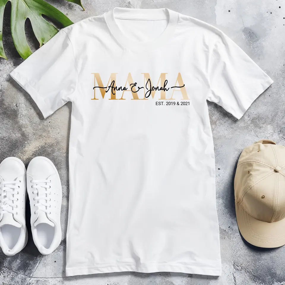 Personalisiertes Oversized T-Shirt - Mama Schriftzug mit Kindernamen