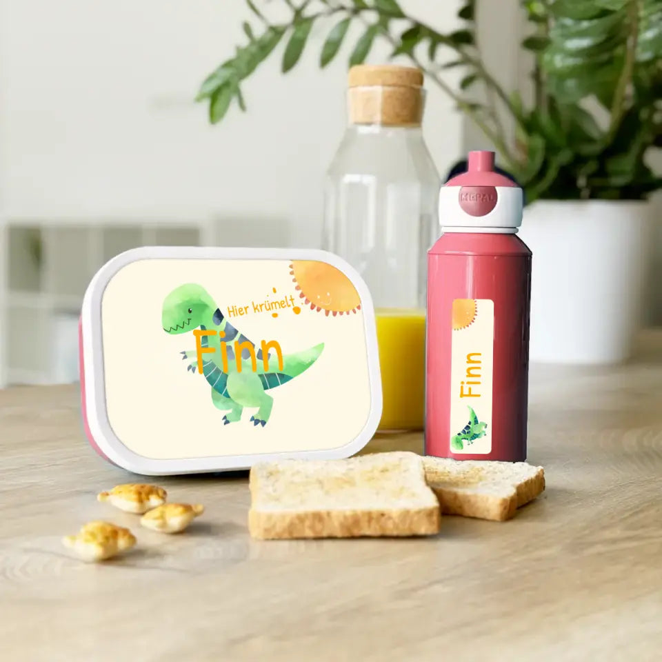 Personalisierte Mepal Campus Bento Brotdose/Trinkflasche im Dino Design mit Namen