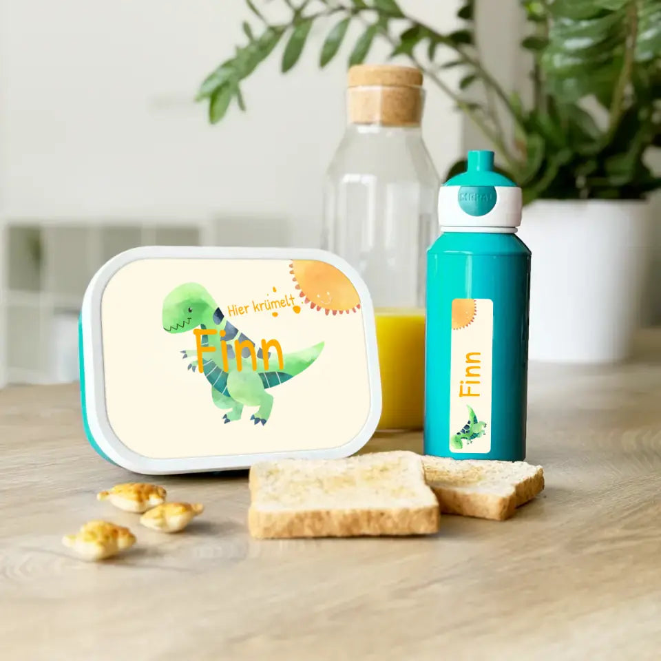 Personalisierte Mepal Campus Bento Brotdose/Trinkflasche im Dino Design mit Namen